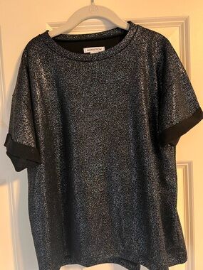 Nordstrom Black Metallic Shimmer Short-Sleeve Tee